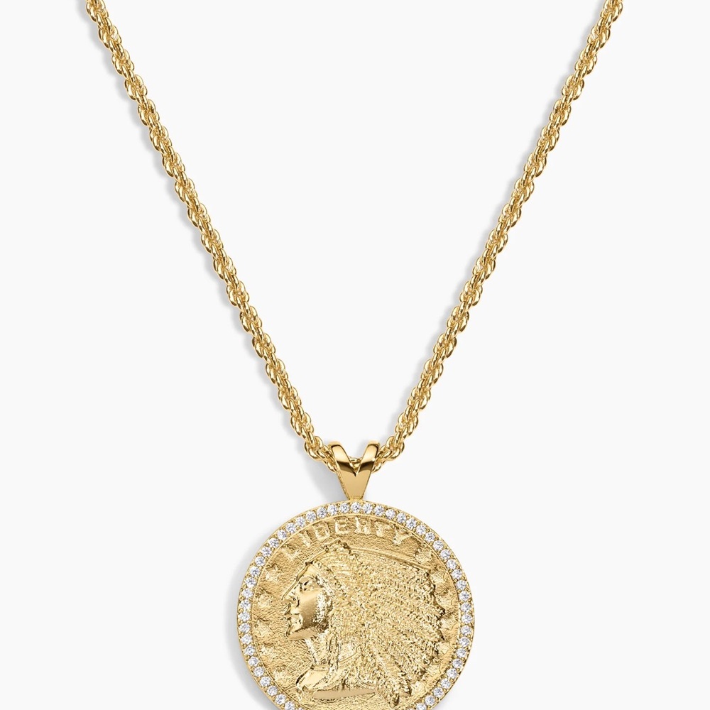 Gold Coin Pendant Necklace with Diamond Accents